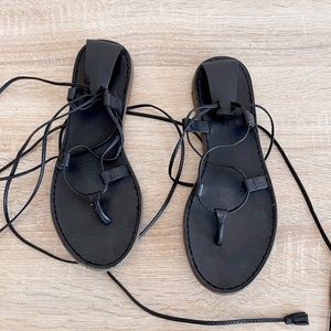 Madewell Black Leather “The Boardwalk” Lace Up  Sandals Sz 5.5
